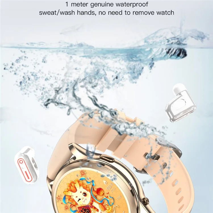 X17 Women TWS Earphones Smart Watch 2 in 1 Bluetooth-compatible Call Music Heart Rate Monitoring Watch - Gold