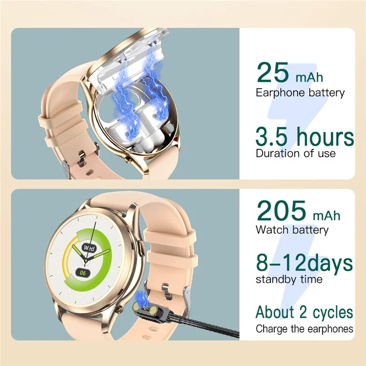 X17 Women TWS Earphones Smart Watch 2 in 1 Bluetooth-compatible Call Music Heart Rate Monitoring Watch - Gold