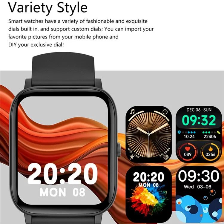C09 Smartwatch mit 1,85-Zoll-TFT-Bildschirm, Bluetooth-Anruf, Herzfrequenz- und Blutdrucküberwachung - Schwarz