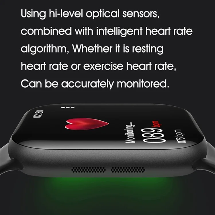 W10 Pro 2.08-inch Touch Screen Smart Watch 24H Heart Rate Monitor Sports Wristband - Black