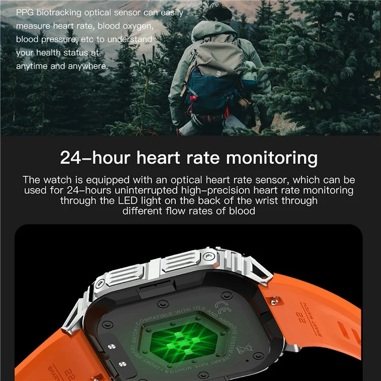K61Pro 1.96-Zoll AMOLED-Bildschirm Smartwatch mit Gesundheitsüberwachung, Bluetooth-Anrufen und Sportverfolgung - Schwarz