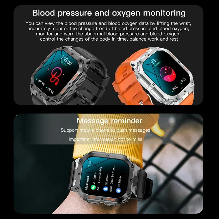 K61Pro 1.96-Zoll AMOLED-Bildschirm Smartwatch mit Gesundheitsüberwachung, Bluetooth-Anrufen und Sportverfolgung - Schwarz