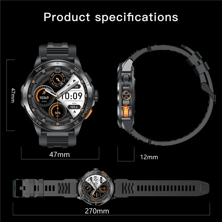 AK77 Silicone Strap 1.43-inch AMOLED Smart Watch Sleep Health Monitoring Bluetooth-compatible Call Sports Watch - Black