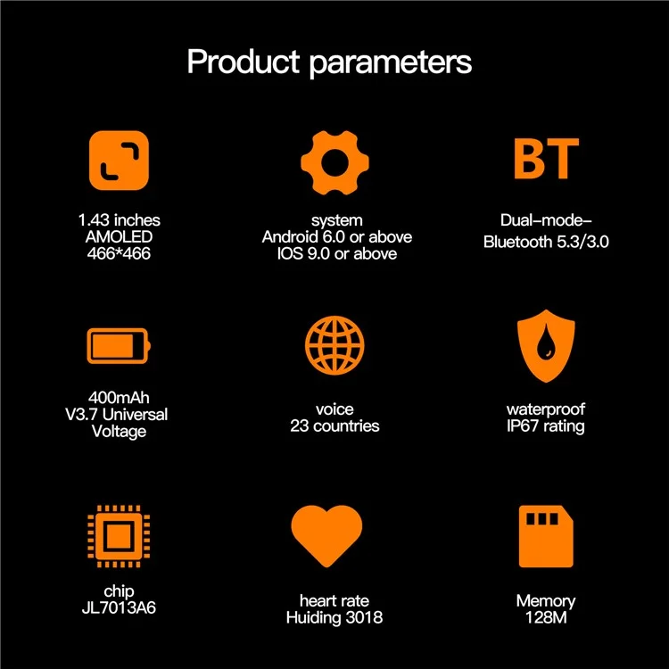 AK77 Silicone Strap 1.43-inch AMOLED Smart Watch Sleep Health Monitoring Bluetooth-compatible Call Sports Watch - Black