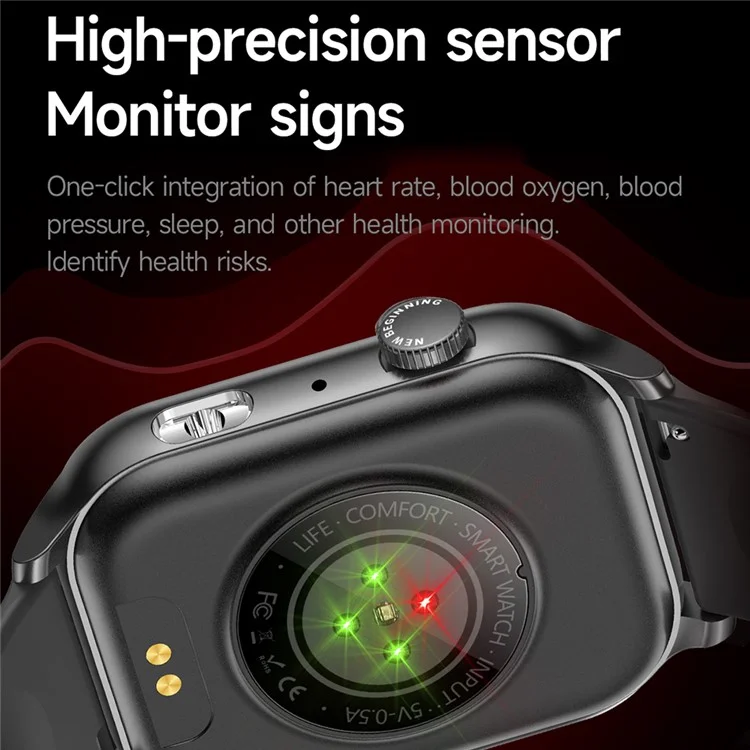 KR86 1.95-inch AMOLED Screen Smart Watch Health Monitoring Sports Watch Support Bluetooth-compatible Call - Black+Silicone Strap