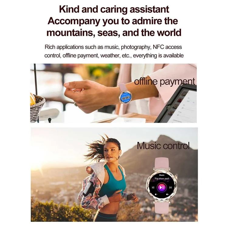 HK88 1.19-inch Heart Rate Monitor NFC Smart Watch Menstrual Cycle Tracker for Women, Silicone Strap - Gold