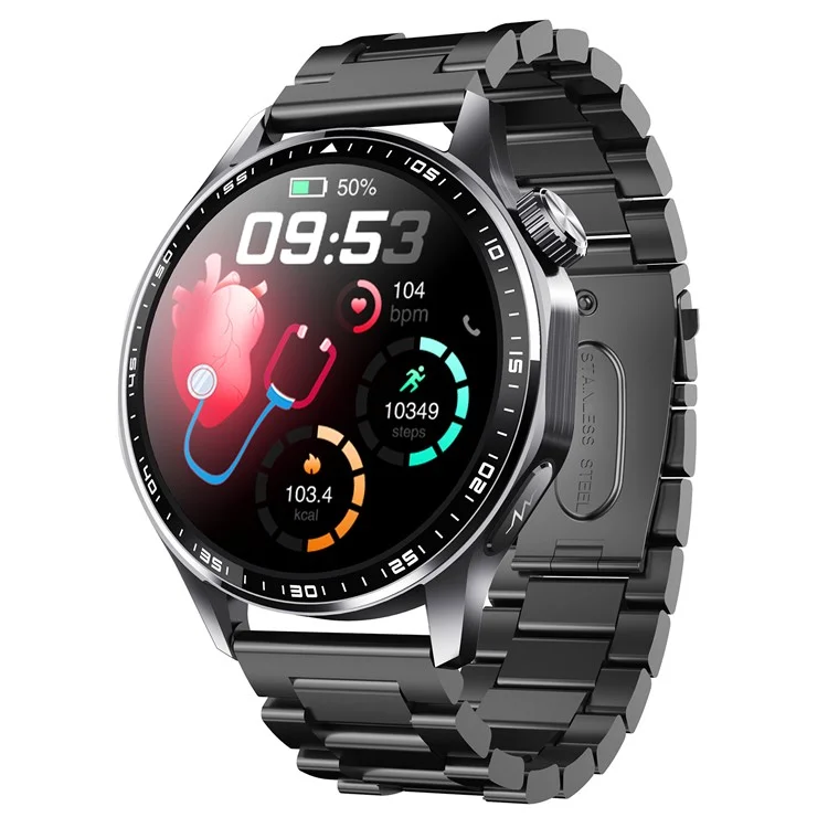 F210 Blood Pressure Heart Rate Monitor 1.55-inch Screen ECG Smart Watch Bluetooth-compatible Call Bracelet - Black 3-Bead Strap