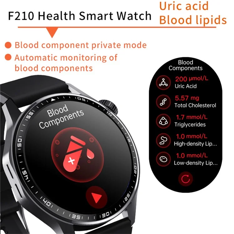 F210 Blood Pressure Heart Rate Monitor 1.55-inch Screen ECG Smart Watch Bluetooth-compatible Call Bracelet - Black 3-Bead Strap