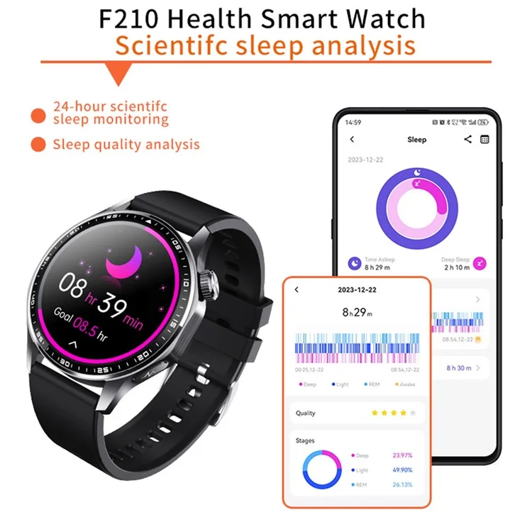 F210 Blood Pressure Heart Rate Monitor 1.55-inch Screen ECG Smart Watch Bluetooth-compatible Call Bracelet - Black 3-Bead Strap