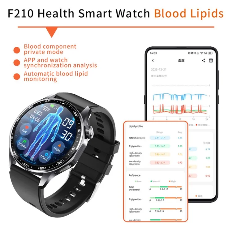 F210 Blood Pressure Heart Rate Monitor 1.55-inch Screen ECG Smart Watch Bluetooth-compatible Call Bracelet - Black 3-Bead Strap