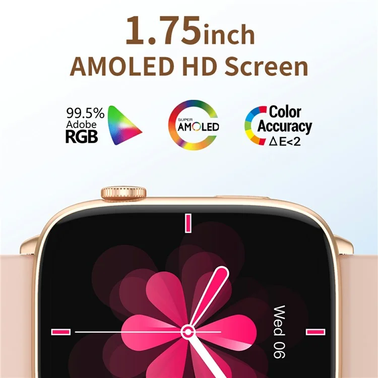 CY18 1,75-Zoll-AMOLED-Bildschirm Bluetooth-Anruf Frauen Gesundheitsüberwachung Smartwatch - Pink