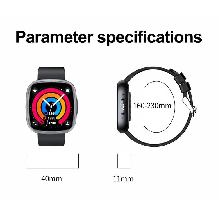 ET593 Orologio sportivo Bluetooth ECG con monitoraggio della temperatura corporale e della salute - Nero