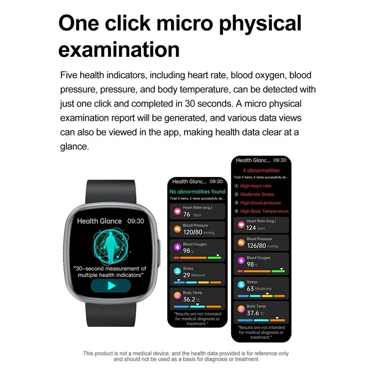 ET593 Orologio sportivo Bluetooth ECG con monitoraggio della temperatura corporale e della salute - Nero