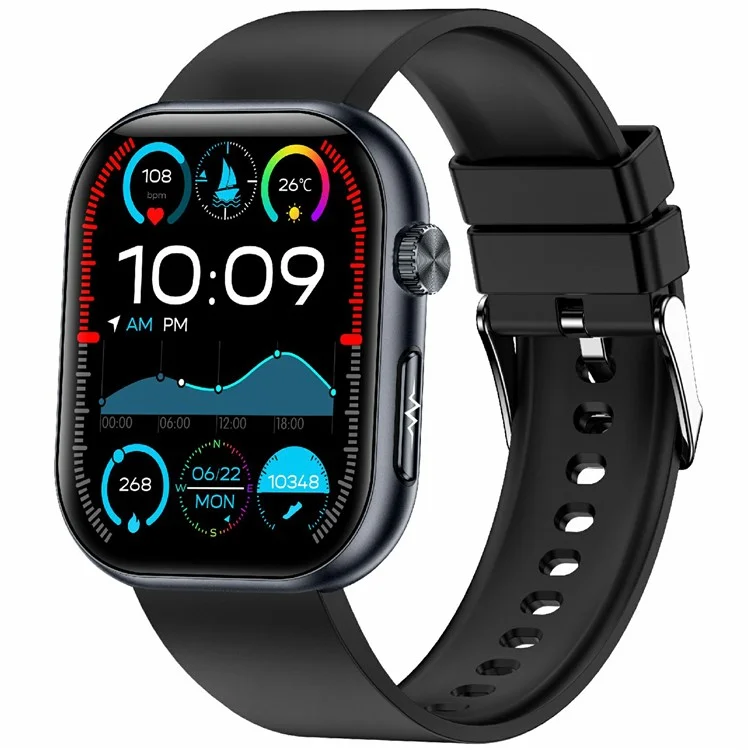 ET587 Bluetooth-Anruf-Sportuhr mit Körper-EKG, Temperatur-Gesundheitsüberwachung, AMOLED-Bildschirm und Smartwatch - Schwarz