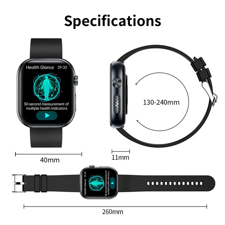 ET587 Bluetooth-Anruf-Sportuhr mit Körper-EKG, Temperatur-Gesundheitsüberwachung, AMOLED-Bildschirm und Smartwatch - Schwarz