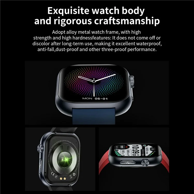 ET587 Bluetooth-Anruf-Sportuhr mit Körper-EKG, Temperatur-Gesundheitsüberwachung, AMOLED-Bildschirm und Smartwatch - Schwarz