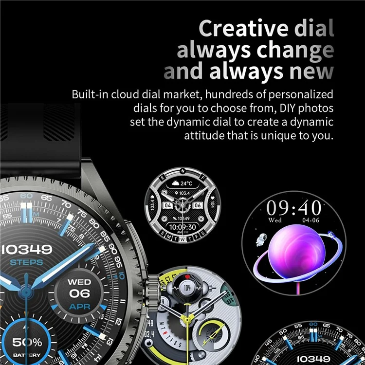 Orologio intelligente CF52 con chiamata Bluetooth, tracker di fitness, monitor di salute, cinturino in silicone - Nero