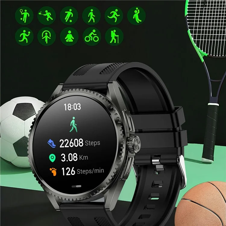 Orologio intelligente CF52 con chiamata Bluetooth, tracker di fitness, monitor di salute, cinturino in silicone - Nero