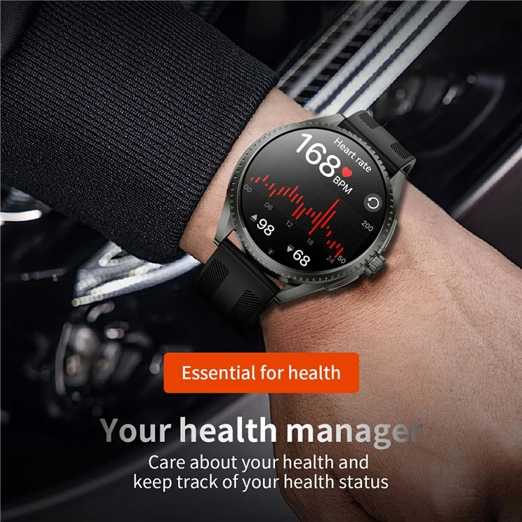 Orologio intelligente CF52 con chiamata Bluetooth, tracker di fitness, monitor di salute, cinturino in silicone - Nero