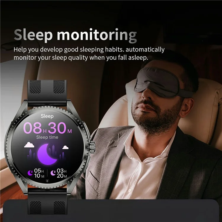Orologio intelligente CF52 con chiamata Bluetooth, tracker di fitness, monitor di salute, cinturino in silicone - Nero