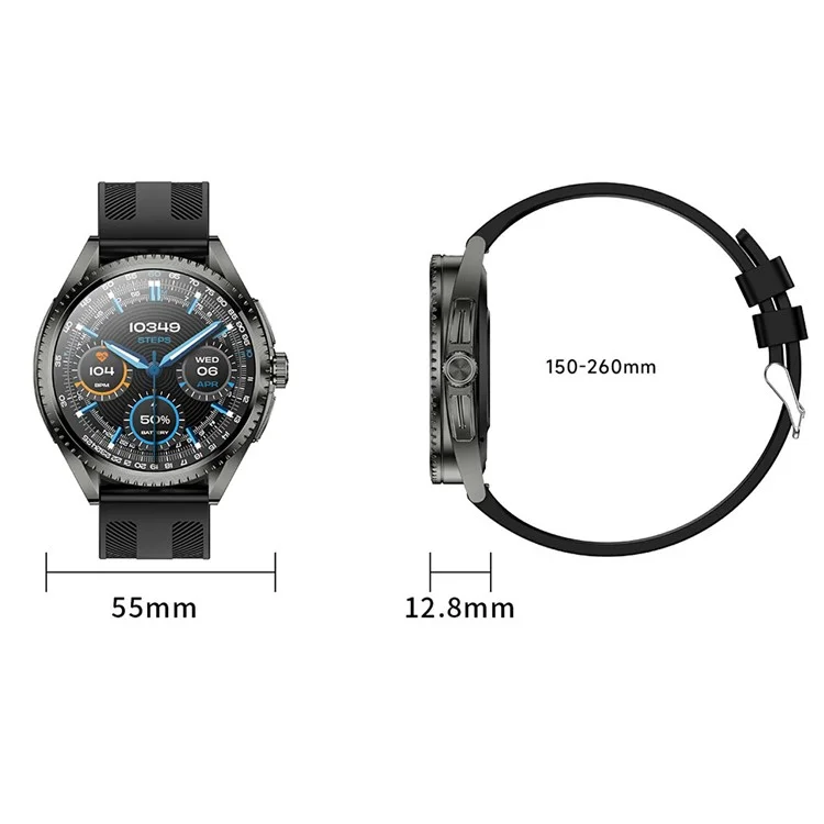 Orologio intelligente CF52 con chiamata Bluetooth, tracker di fitness, monitor di salute, cinturino in silicone - Nero