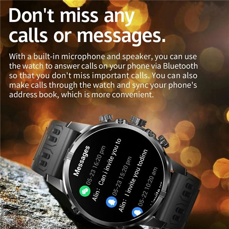 Orologio intelligente CF53 con chiamata Bluetooth, smartwatch, tracker fitness con luce LED, cinturino in silicone - Nero