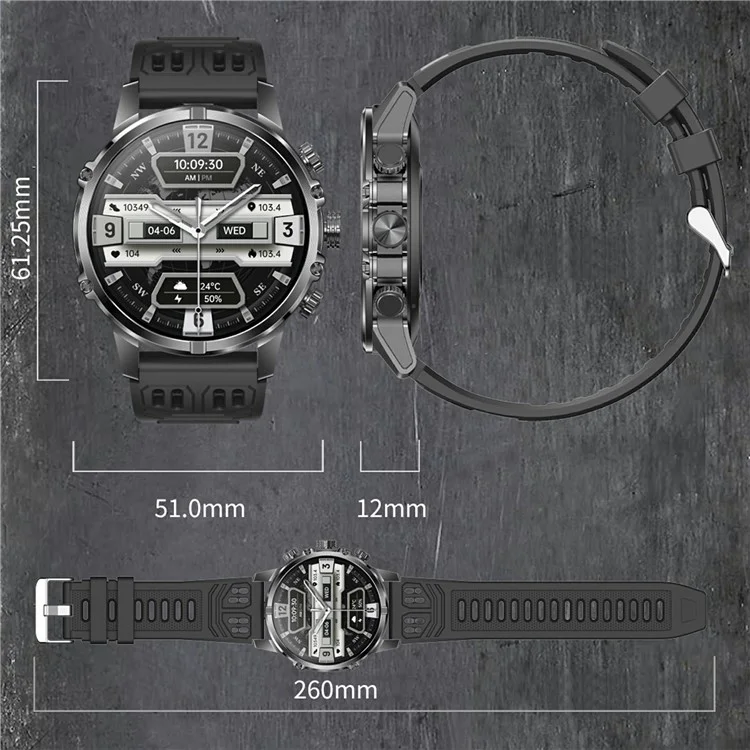 CF53 Smart Watch Bluetooth-compatible Call Smartwatch Fitness Tracker with LED Flashlight, Silicone Strap - Grey