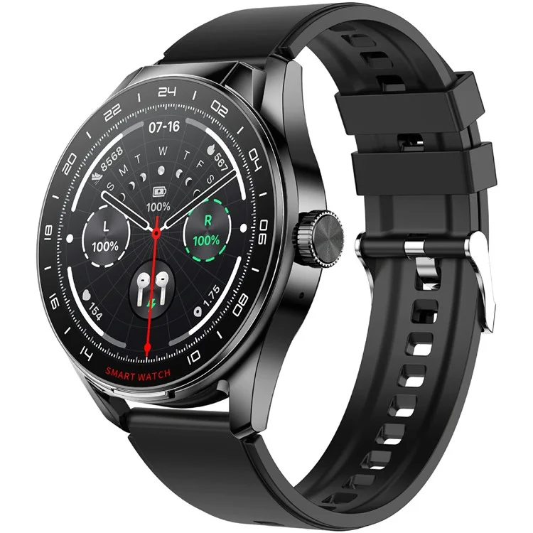 Bracelet de montre intelligent en silicone D9 avec écouteurs Bluetooth 5.3, moniteur de fréquence cardiaque, écran tactile NFC, traqueur de fitness - Noir