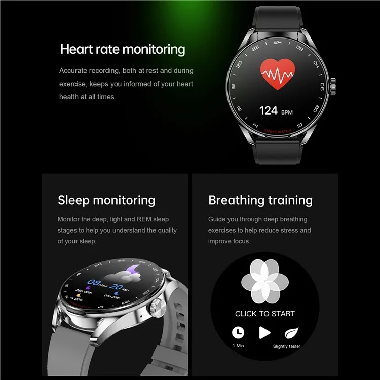 Bracelet de montre intelligent en silicone D9 avec écouteurs Bluetooth 5.3, moniteur de fréquence cardiaque, écran tactile NFC, traqueur de fitness - Noir