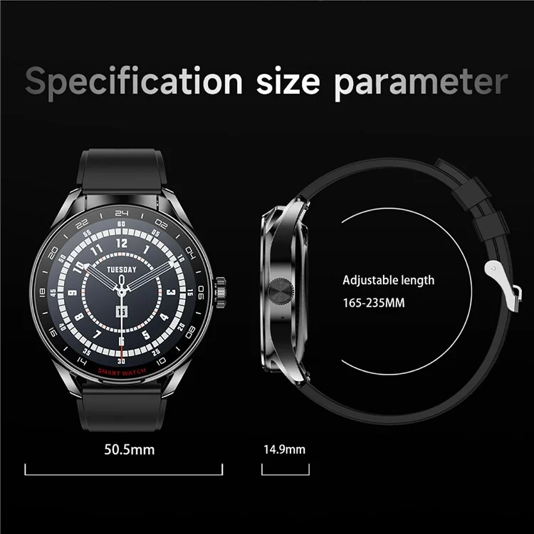 Bracelet de montre intelligent en silicone D9 avec écouteurs Bluetooth 5.3, moniteur de fréquence cardiaque, écran tactile NFC, traqueur de fitness - Noir