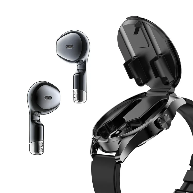 Bracelet de montre intelligent en silicone D9 avec écouteurs Bluetooth 5.3, moniteur de fréquence cardiaque, écran tactile NFC, traqueur de fitness - Noir