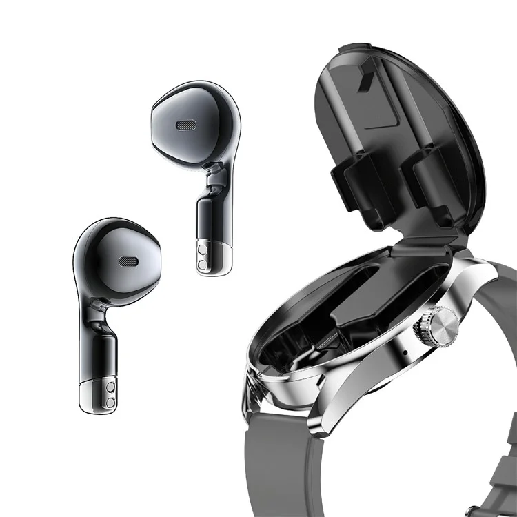 D9 Silicone Strap Smart Watch with Earbuds Bluetooth-compatible 5.3 Heart Rate Monitor NFC Touch Screen Fitness Tracker - Silver