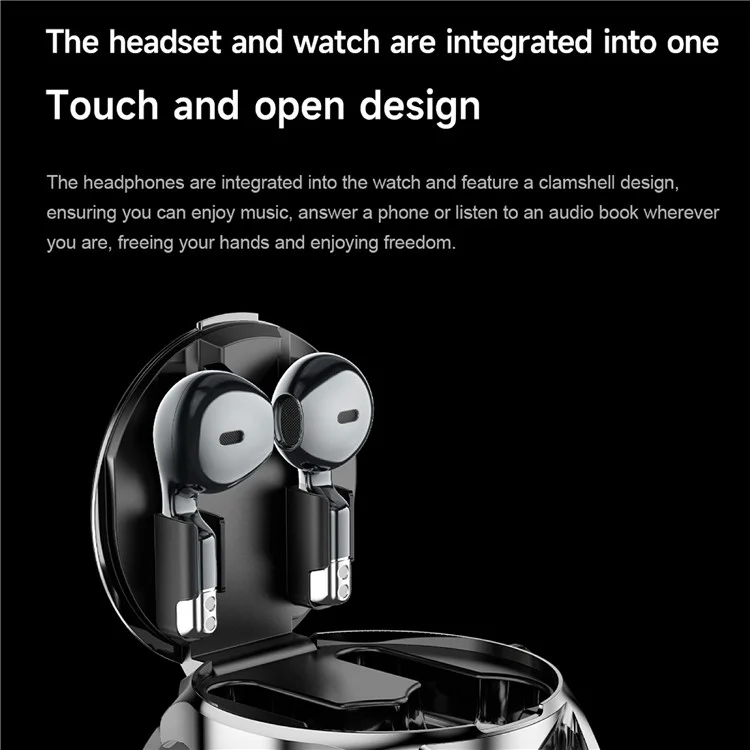 D9 Steel Strap Smart Watch with Earbuds Bluetooth-compatible 5.3 Heart Rate Monitor NFC Touch Screen Fitness Tracker - Silver