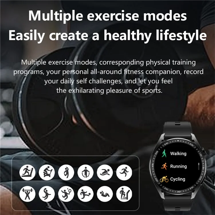 HX04Pro 1.43 Inch Smart Watch Bluetooth-compatible Call Health Monitoring Waterproof Wrist Watch - Black