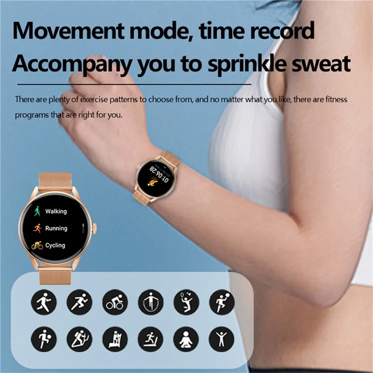 Orologio intelligente GF03Pro+ da donna da 1,32 pollici con chiamate Bluetooth, monitor della salute, cinturino in silicone e funzioni sportive - Nero