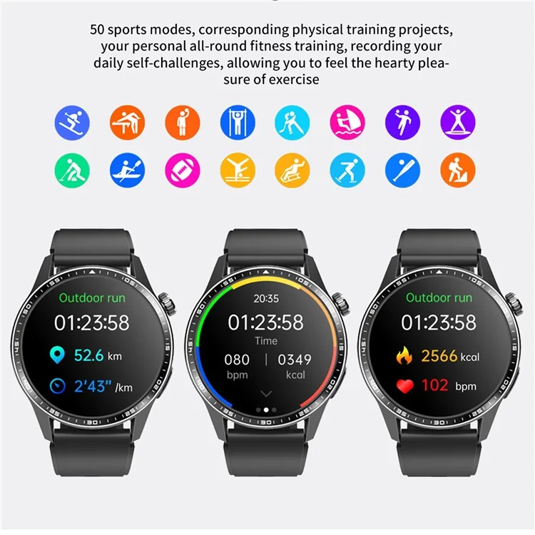 F60 1.55 Inch Round Screen Heart Rate Blood Oxygen Monitor SOS Alarm Sports Smart Watch with Silicone Strap - Grey