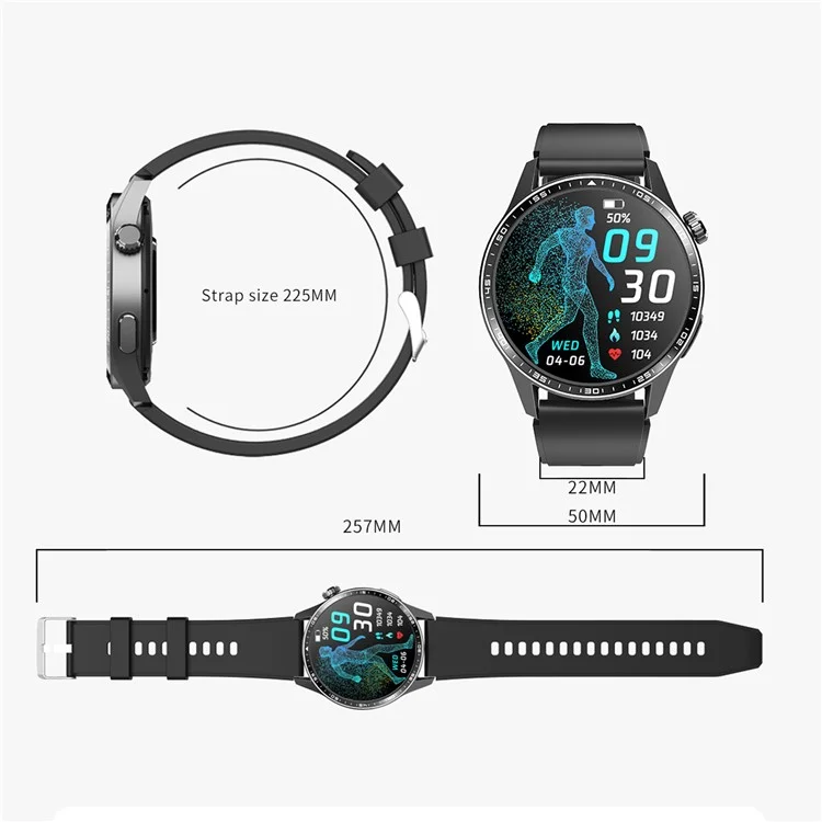 F60 1.55 Inch Round Screen Heart Rate Blood Oxygen Monitor SOS Alarm Sports Smart Watch with Silicone Strap - Grey