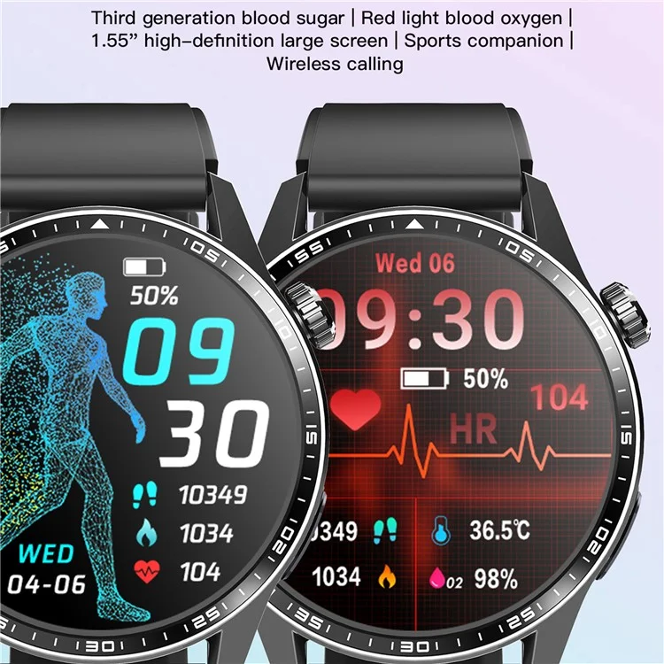 F60 1.55 Inch Round Screen Heart Rate Blood Oxygen Monitor SOS Alarm Sports Smart Watch with Silicone Strap - Grey