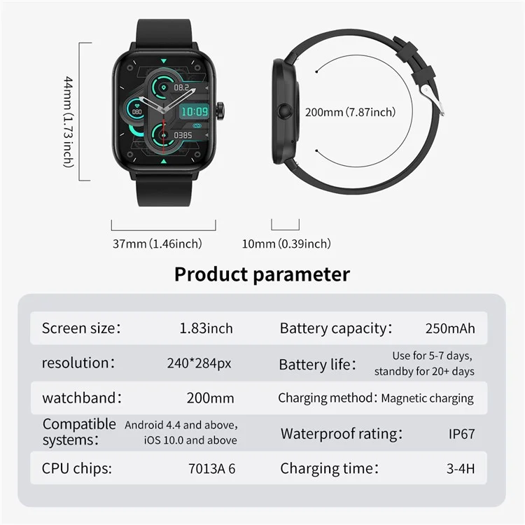 G42 1,83 Zoll Gesundheitsüberwachungs-Smartwatch für Frauen IP67 wasserdicht Bluetooth-Anrufe Sportuhr - Schwarz