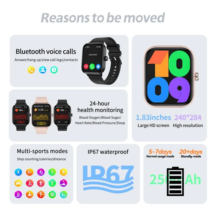 G42 1,83 Zoll Gesundheitsüberwachungs-Smartwatch für Frauen IP67 wasserdicht Bluetooth-Anrufe Sportuhr - Schwarz