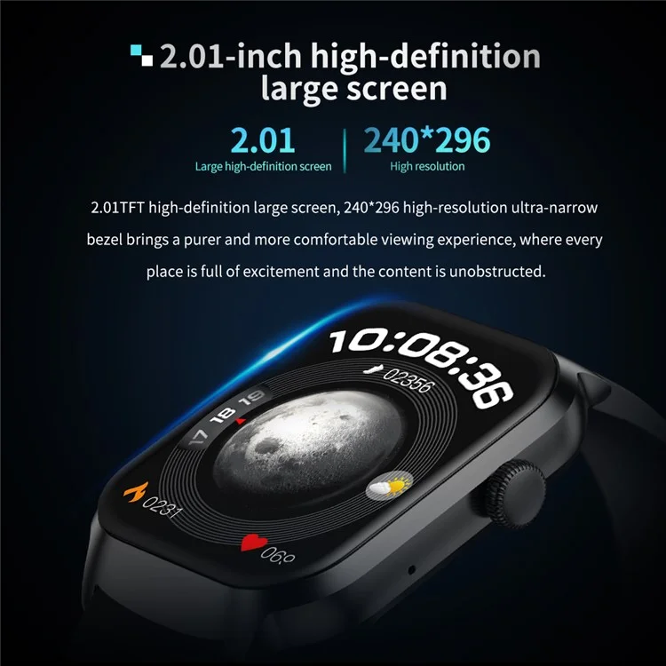 G43 2.01 Inch Smart Watch Bluetooth-compatible Call Health Monitoring Fitness Tracker Wristwatch , Silicone Strap - Black