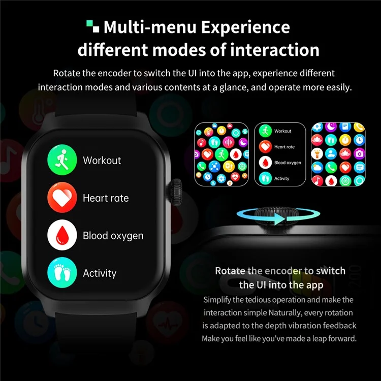 G43 2.01 Inch Smart Watch Bluetooth-compatible Call Health Monitoring Fitness Tracker Wristwatch , Silicone Strap - Black