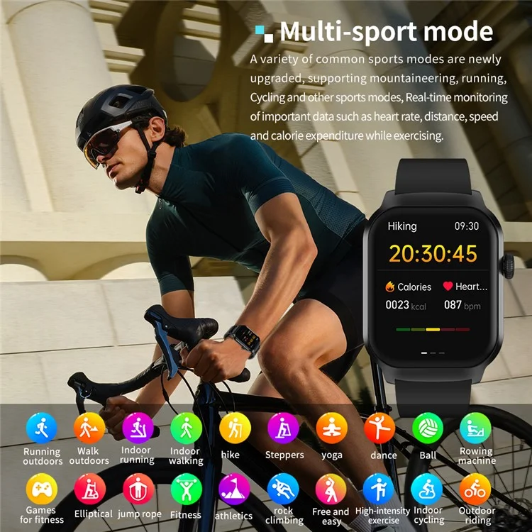 G43 2.01 Inch Smart Watch Bluetooth-compatible Call Health Monitoring Fitness Tracker Wristwatch , Silicone Strap - Black