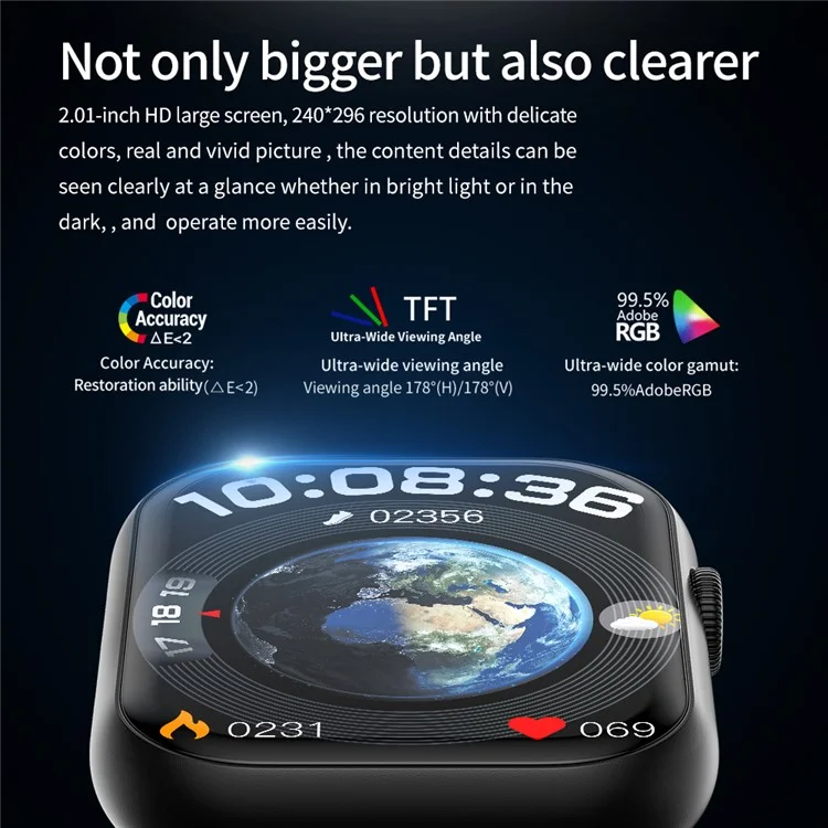 G44 2.01 Inch Smart Watch 24 Hours Heart Rate Monitor Fitness Tracker Wristwatch , Silicone Strap - Black