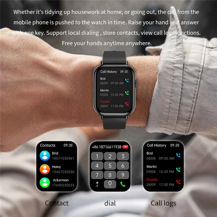 G44 2.01 Inch Smart Watch 24 Hours Heart Rate Monitor Fitness Tracker Wristwatch , Silicone Strap - Black