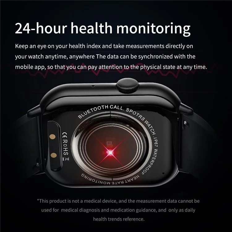 G44 2.01 Inch Smart Watch 24 Hours Heart Rate Monitor Fitness Tracker Wristwatch , Silicone Strap - Black