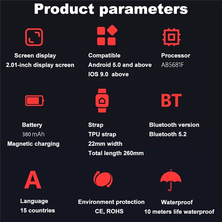 G45 1ATM Waterproof 2.01 Inch Outdoor Sports Bluetooth-compatible Call Smart Watch with Compass and Flashlight
