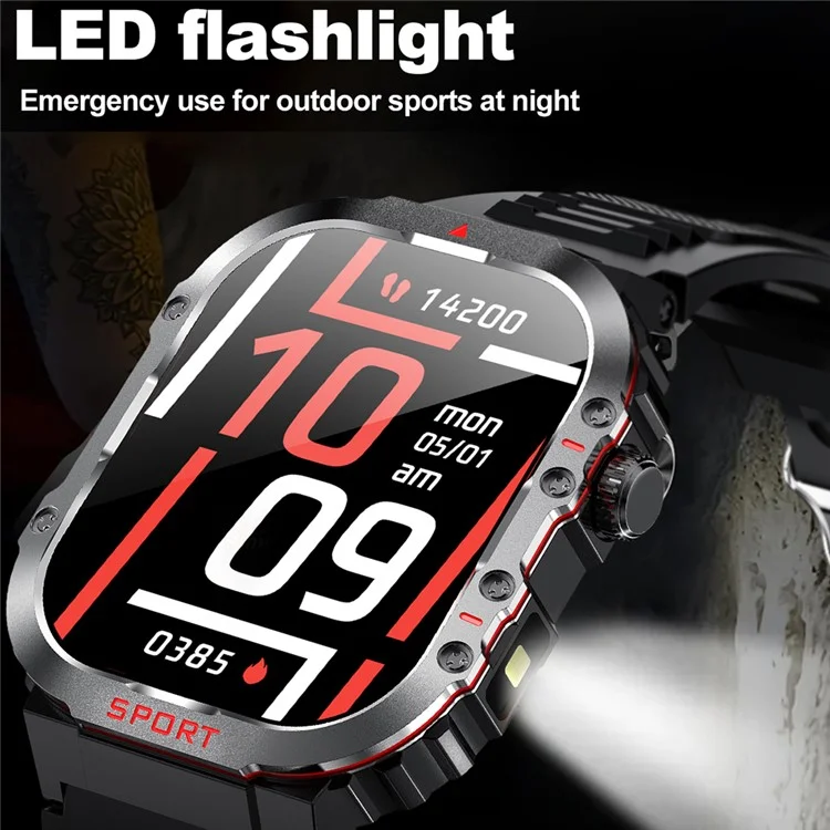 G45 1ATM Waterproof 2.01 Inch Outdoor Sports Bluetooth-compatible Call Smart Watch with Compass and Flashlight
