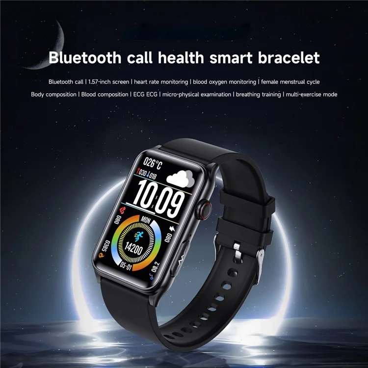 GE50 1.57 Inch Sports Wristband ECG Heart Rate Monitor Bluetooth-compatible Calling Smart Bracelet - Black