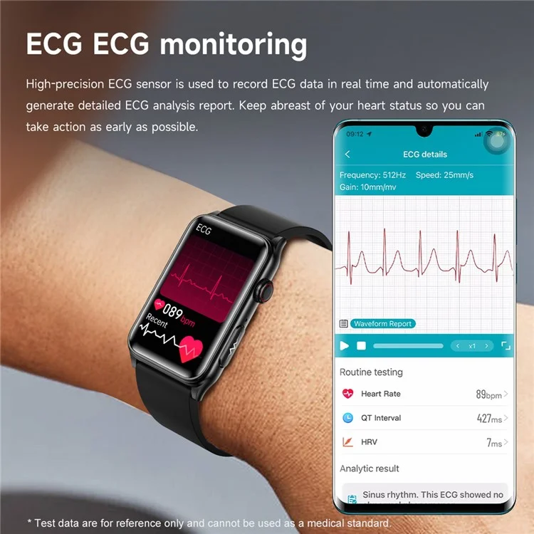 GE50 1.57 Inch Sports Wristband ECG Heart Rate Monitor Bluetooth-compatible Calling Smart Bracelet - Black